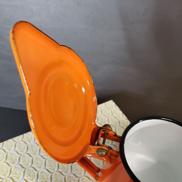 Vintage Italian Enamelware Western Bassano Orange Coffee Pot 3" Small Kettle - Picture 4 of 8